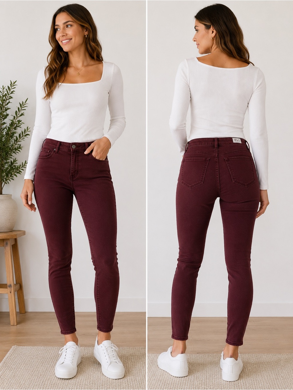 EV1 Burgundy Skinny Jeans Women’s Size 10 Wine Red Stretch Denim Pants